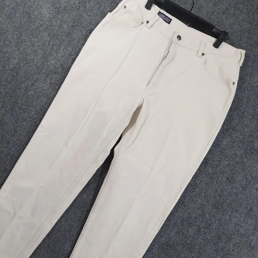 Vintage Lands' End Jeans Mens Fits 34x30 White Square Rigger Denim 5 Pocket USA